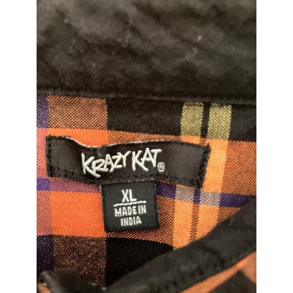 Krazy Kat XL Woman's Halloween Fall Plaid Rhinestone Spider Long Sleeve Shirt - Picture 7 of 10